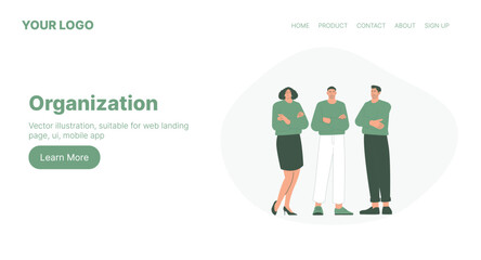 Organization. Web Landing Page Design. Flat Cartoon Vector Illustration. Vector illustration, suitable for web landing page, ui, mobile app.