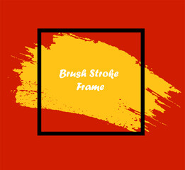 Yellow paint brush stroke with black square frame border on red background, vintage brush stroke frame 