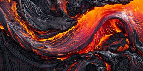 Abstract molten lava flow, with vibrant reds and oranges, evoking the intense heat and fluidity