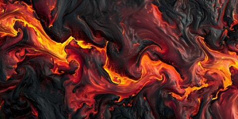 Abstract molten lava flow, with vibrant reds and oranges, evoking the intense heat and fluidity