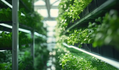 vertical farming and hydroponics. selective focus