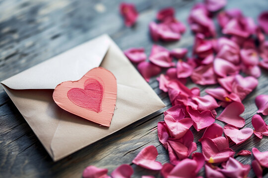 Romantic valentines day love letter in envelope with heart