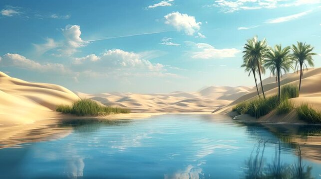 the stillness of a desert oasis surrounded by endless sand. Seamless looping 4k time-lapse virtual video animation background