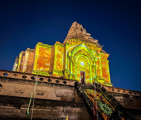 Loy Kratong 2022 Wat Chedi Luang Light Projection Show, in Chiang Mai, Thailand