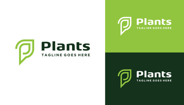 Simple Initial Letter P With Flower Leaf Plant For Fresh Natural Nutrition Logo Design