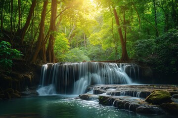 Beautiful deep forest waterfall