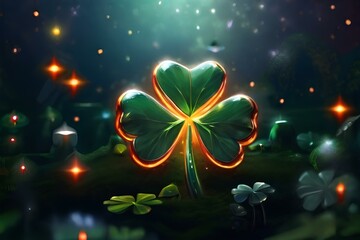 Shamrock with surrounded by magical lights