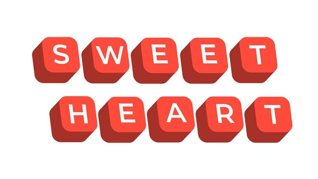 Sweet heart isometric text Animation with transparent background