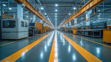 Fototapeta premium The factory floor that includes several machines, expansive spaces. Generative AI.
