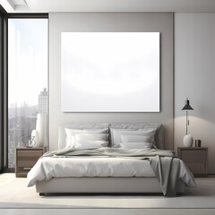 painting canvas mockup in a modern and cozy minimalist bedroom 