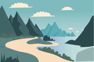 Photo sur Plexiglas Corail vert landscape with mountains and river