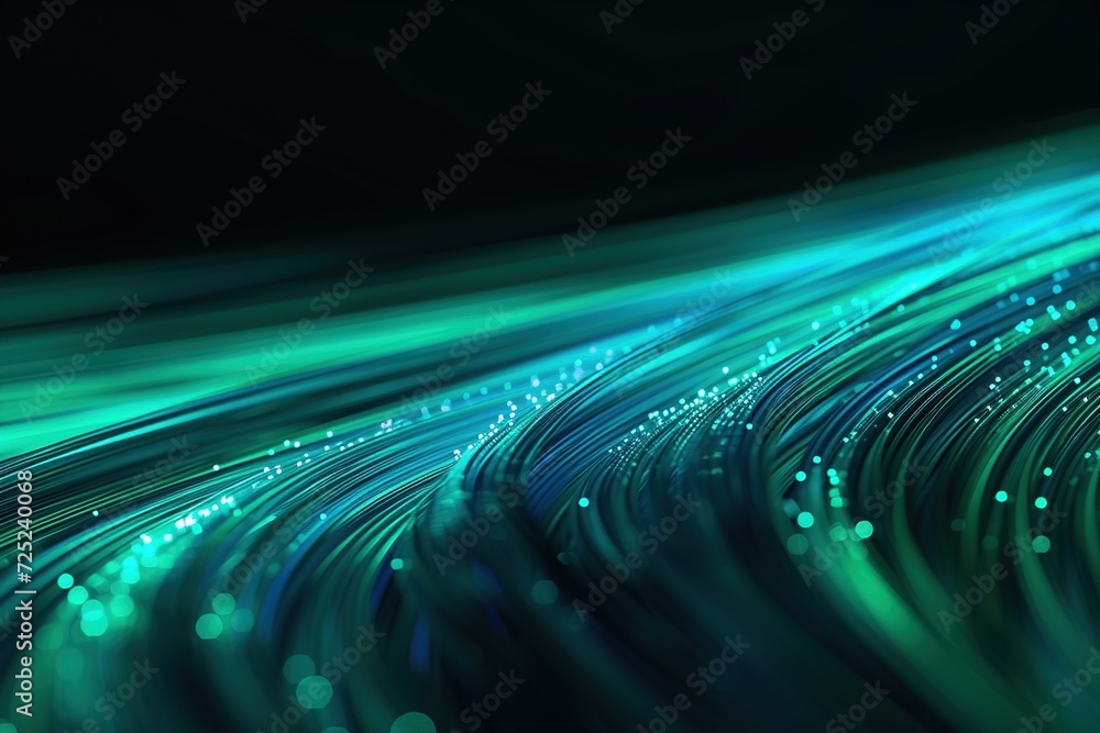 Aufkleber green blue swirls of fractal energy in abstract wave particle design, illuminated by creative light 