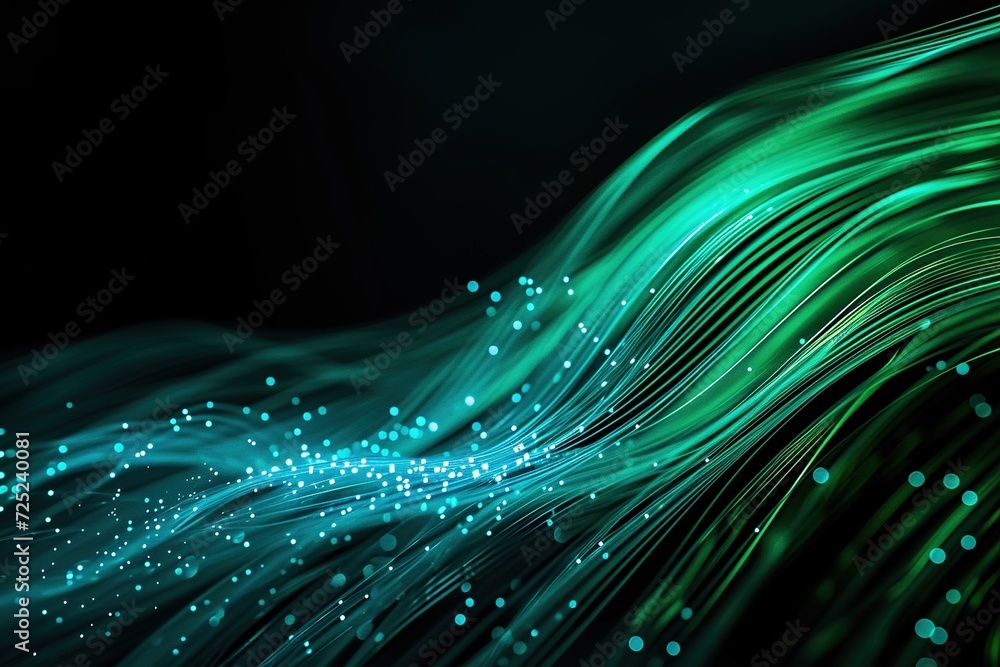 Aufkleber green blue swirls of fractal energy in abstract wave particle design, illuminated by creative light 