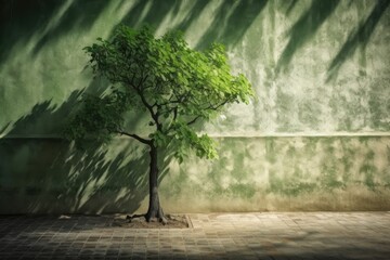 Background of a green wall with a tree shadow