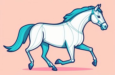 Fototapeta premium Running white horse on peach background. Icon animal. Watercolor horse