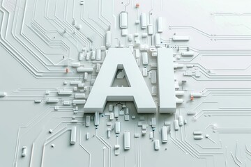 AI word consisting of electronic circuit board, concept, technology, art idea AI On a white background, 3D render