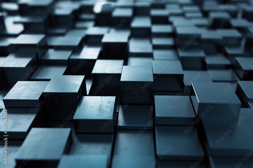 Poster geometric cubic fusion a futuristic 3d illustration featuring abstract cubes, squares, and metallic 
