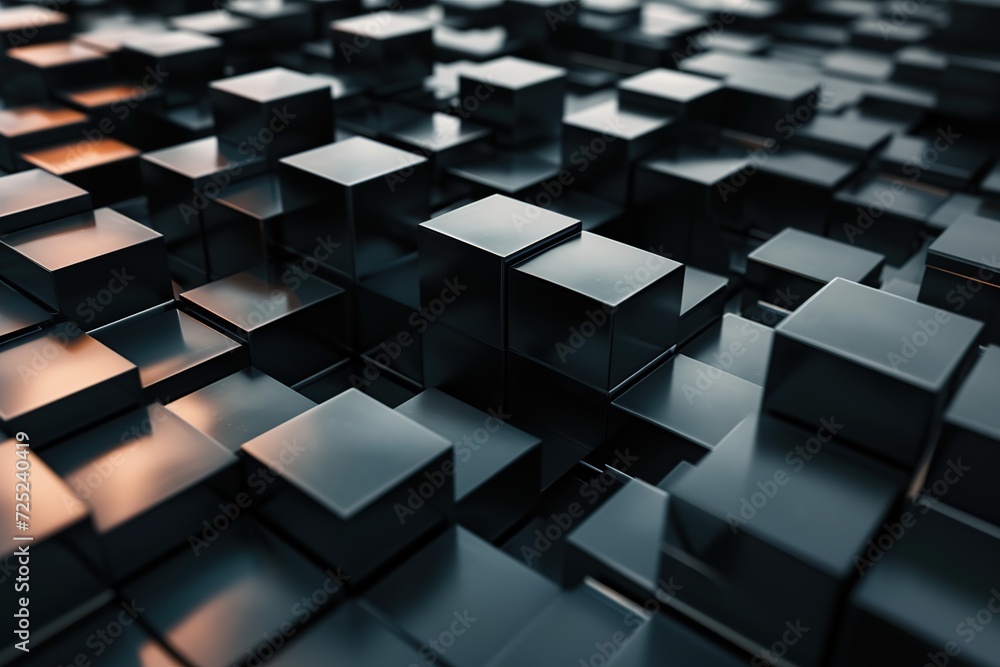 Poster geometric cubic fusion a futuristic 3d illustration featuring abstract cubes, squares, and metallic 