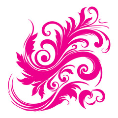 elegant swirls damask with floral hand draw pink line style element illustration isolated on white background