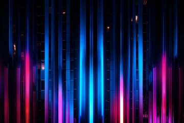 Neon lights outlining the windows of a skyscraper, transforming it into a towering pillar of vibrant luminescence.
