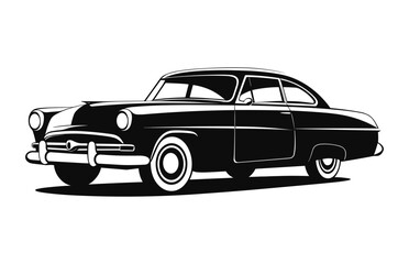 Vintage classic Car Silhouette black and white vector art