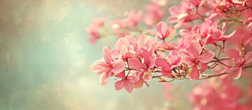 Pink flowers from the Cassia Grandis or pink shower tree in an abstract vintage picture style.