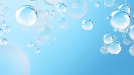 transparent bubbles on light blue background. generative ai