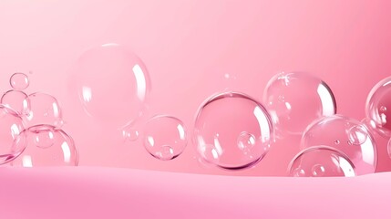 transparent bubbles on pink background. generative ai
