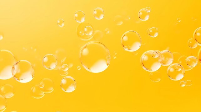 transparent bubbles on yellow background. generative ai