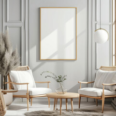 Minimalist interior backdrop mock-up poster frames, realistic 3D rendering