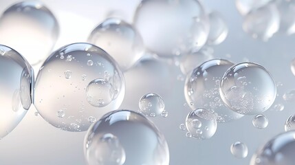 transparent bubbles on silver background. generative ai