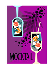 Mocktails Cocktails posters, menu. Mojito, margarita, pina colada, mimosa, negroni and aperol spritz. Non alcohol drinks. Vector illustration