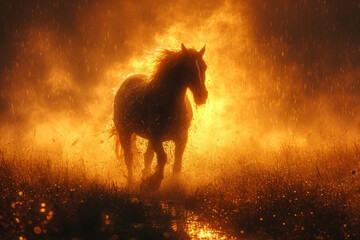 horse in the sunset - obrazy, fototapety, plakaty