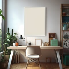 frame mockup in a modern and cozy minimalist style study room, working room
