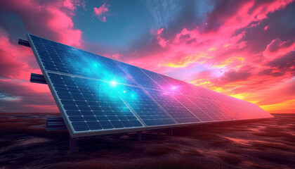 an eye-catching graphic design for online advertising, it has an illustration of a solar panel , generative ai