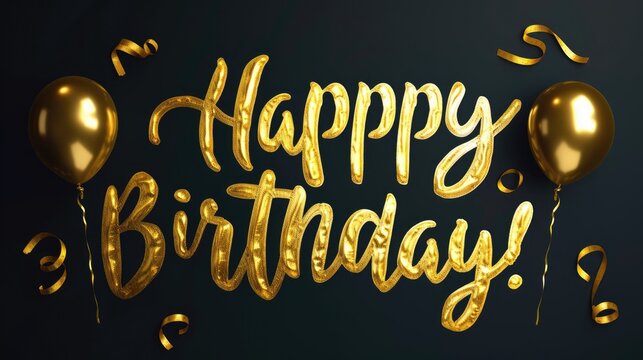 Happy Birthday Golden Shiny Style Writing Generative AI
