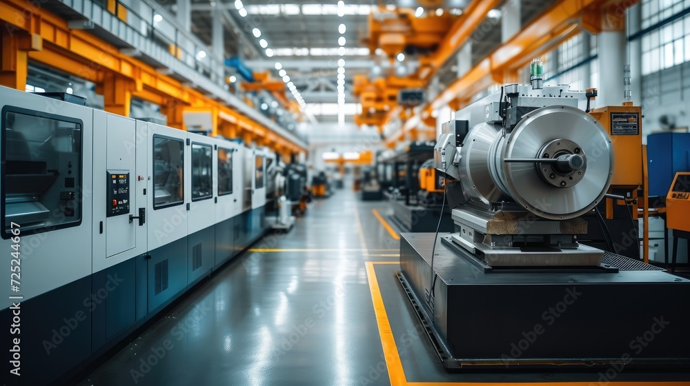 Leinwandbilder modern metal processing workshop with cnc machines. generative ai.
