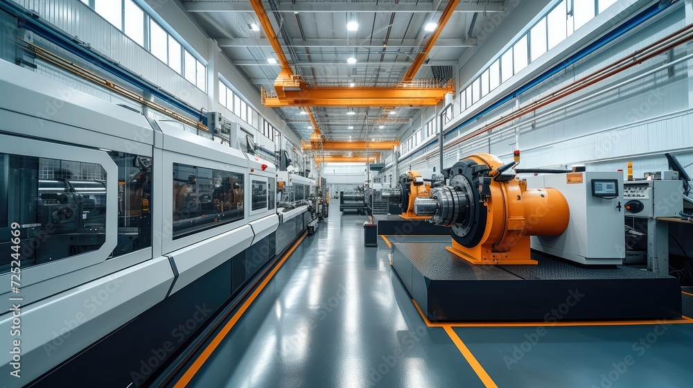 Leinwandbilder modern metal processing workshop with cnc machines. generative ai.