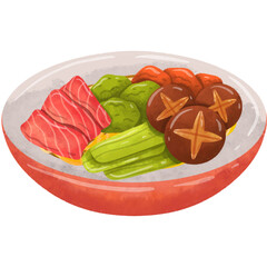 Sukiyaki Japanese Food Watercolor Illustration