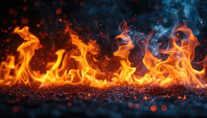 impact of fire on a dark black background, Fire has a profound effect on a dark black background