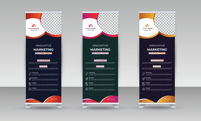 Eye caching modern corporate business rollup banner design with trendy style color and creative shapes,  Business Marketing rollup banner design Template, advertisement, pull up, polygon background,  © Riyad