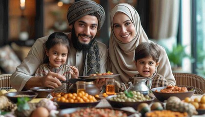 image of a family breaking their fast together - obrazy, fototapety, plakaty