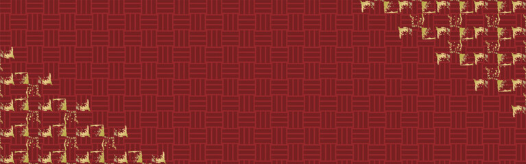 赤黒の三崩し文様と金の四角い筆跡のアレンジ背景