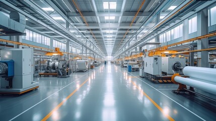 Fototapeta premium Modern manufacturing factory, clean and bright. Generative AI.