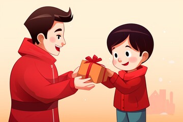 illustration of a father giving his child a present / gift