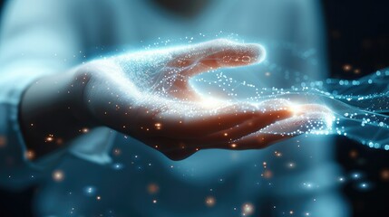 Fototapeta premium Technologies. Connection technologies background, hand, male, finger, virtual, grid, cyberspace, science. Generative AI.