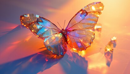A holographic shape that resembles a butterfly and changes color when exposed to sunlight