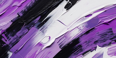 立体的な抽象背景油絵モダン横長バナー）白・紫・黒のカーブ