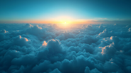 雲の上から眺める日の出 - obrazy, fototapety, plakaty
