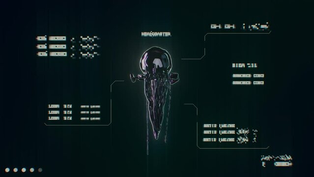UAP Jellyfish Type Infographics of Alien UFO Analysis with Encrypted Abstract Text GUI 3D Render Animation.